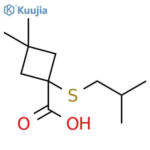 3,3-dimethyl-1-(2-methylpropyl)sulfanylcyclobutane-1-carboxylic acid structure