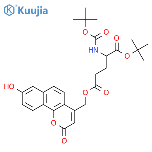 L-Glutamic acid, N-[(1,1-dimethylethoxy)carbonyl]-, 1-(1,1-dimethylethyl) 5-[(8-hydroxy-2-oxo-2H-naphtho[1,2-b]pyran-4-yl)methyl] ester structure