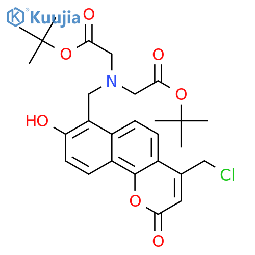 Glycine, N-[[4-(chloromethyl)-8-hydroxy-2-oxo-2H-naphtho[1,2-b]pyran-7-yl]methyl]-N-[2-(1,1-dimethylethoxy)-2-oxoethyl]-, 1,1-dimethylethyl ester structure