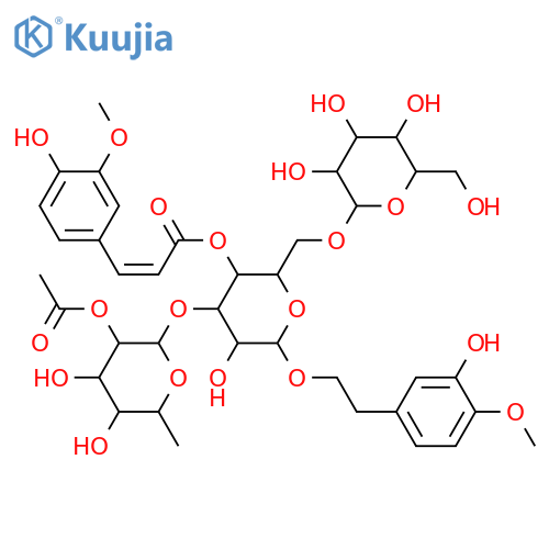 β-D-Glucopyranoside, 2-(3-hydroxy-4-methoxyphenyl)ethyl O-2-O-acetyl-6-deoxy-α-L-mannopyranosyl-(1→3)-O-[β-D-glucopyranosyl-(1→6)]-, 4-[(2E)-3-(4-hydroxy-3-methoxyphenyl)-2-propenoate] structure