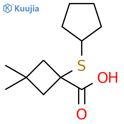 1-(cyclopentylsulfanyl)-3,3-dimethylcyclobutane-1-carboxylic acid structure