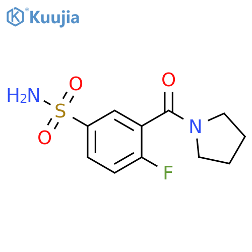 4-fluoro-3-(pyrrolidine-1-carbonyl)benzene-1-sulfonamide structure