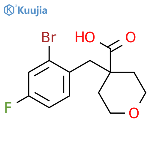4-(2-bromo-4-fluorophenyl)methyloxane-4-carboxylic acid structure