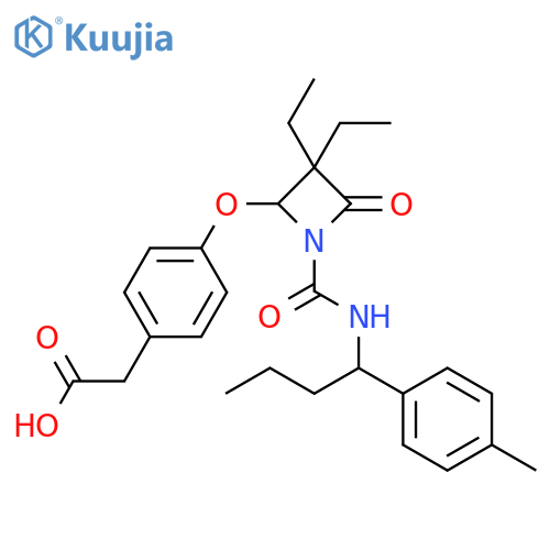 Benzeneacetic acid,4-[[(2R)-3,3-diethyl-1-[[[(1S)-1-(4-methylphenyl)butyl]amino]carbonyl]-4-oxo-2-azetidinyl]oxy]- structure