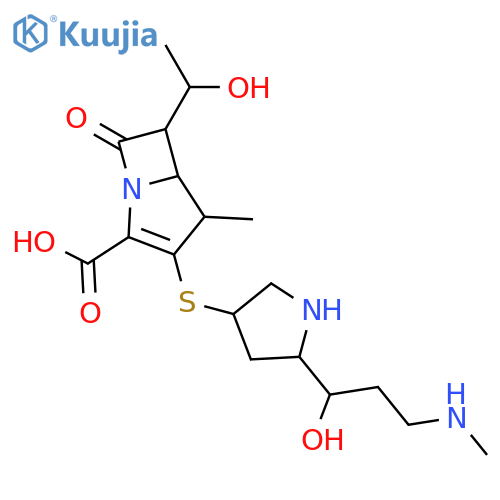 1-Azabicyclo[3.2.0]hept-2-ene-2-carboxylicacid,6-[(1R)-1-hydroxyethyl]-3-[[(3S,5S)-5-[(1R)-1-hydroxy-3-(methylamino)propyl]-3-pyrrolidinyl]thio]-4-methyl-7-oxo-,(4R,5S,6S)- structure