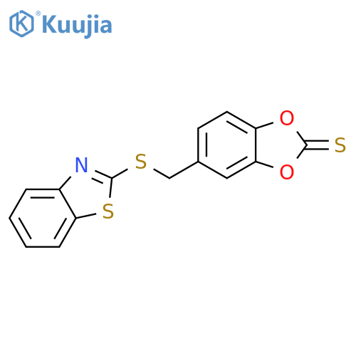 1,3-Benzodioxole-2-thione, 5-[(2-benzothiazolylthio)methyl]- structure