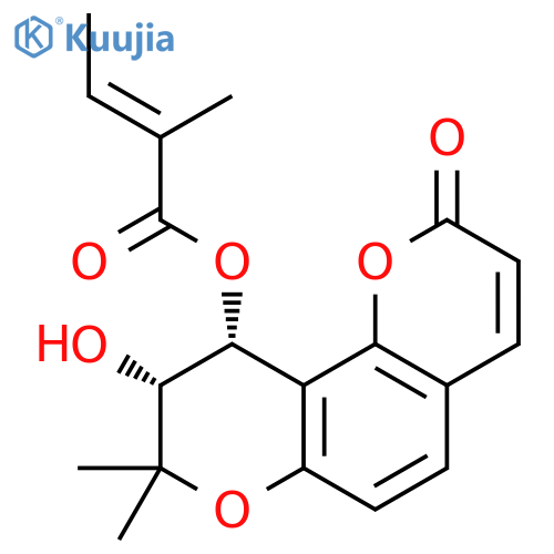2-Butenoic acid,2-methyl-,(9R,10R)-9,10-dihydro-9-hydroxy-8,8-dimethyl-2-oxo-2H,8H-benzo[1,2-b:3,4-b']dipyran-10-ylester, (2E)- (9CI) structure