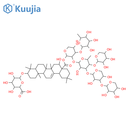 β-D-Glucopyranosiduronic acid, (3β,16α)-28-[(O-6-deoxy-α-L-mannopyranosyl-(1→3)-O-[O-β-D-xylopyranosyl-(1→4)-O-[O-β-D-xylopyranosyl-(1→3)-β-D-xylopyranosyl-(1→3)]-6-deoxy-α-L-mannopyranosyl-(1→2)]-β-D-xylopyranosyl)oxy]-16-hydroxy-28-oxoolean-12-en-3-yl (9CI) structure