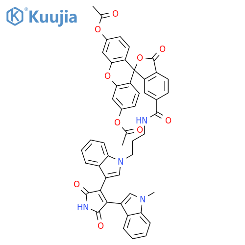 Spiro[isobenzofuran-1(3H),9'-[9H]xanthene]-6-carboxamide,3',6'-bis(acetyloxy)-N-[3-[3-[2,5-dihydro-4-(1-methyl-1H-indol-3-yl)-2,5-dioxo-1H-pyrrol-3-yl]-1H-indol-1-yl]propyl]-3-oxo- structure
