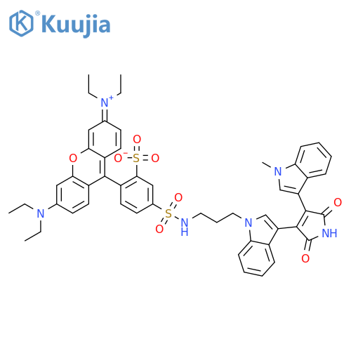 Xanthylium,3,6-bis(diethylamino)-9-[4-[[[3-[3-[2,5-dihydro-4-(1-methyl-1H-indol-3-yl)-2,5-dioxo-1H-pyrrol-3-yl]-1H-indol-1-yl]propyl]amino]sulfonyl]-2-sulfophenyl]-,inner salt structure