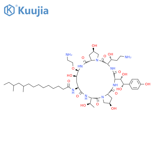 Pneumocandin B0,1-[(4R,5R)-5-(2-aminoethoxy)-N2-(10,12-dimethyl-1-oxotetradecyl)-4-hydroxy-L-ornithine]-5-[(3R)-3-hydroxy-L-ornithine]- structure