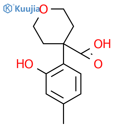 4-(2-hydroxy-4-methylphenyl)oxane-4-carboxylic acid structure