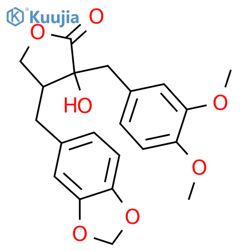 2(3H)-Furanone, 4-(1,3-benzodioxol-5-ylmethyl)-3-[(3,4-dimethoxyphenyl)methyl]dihydro-3-hydroxy-, (3R,4R)-rel-(-)- structure
