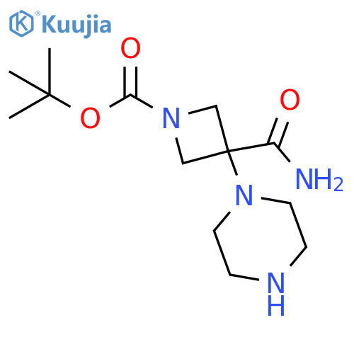 tert-butyl 3-carbamoyl-3-(piperazin-1-yl)azetidine-1-carboxylate structure