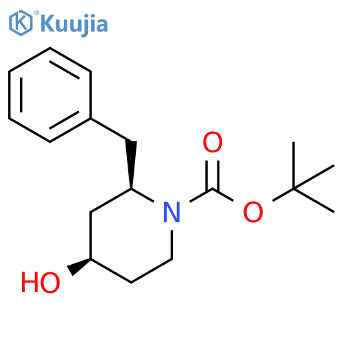 1-Piperidinecarboxylic acid, 4-hydroxy-2-(phenylmethyl)-, 1,1-dimethylethyl ester, cis- (9CI) structure