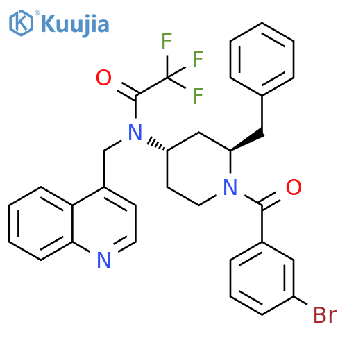 Acetamide, N-[1-(3-bromobenzoyl)-2-(phenylmethyl)-4-piperidinyl]-2,2,2-trifluoro-N-(4-quinolinylmethyl)-, trans- (9CI) structure