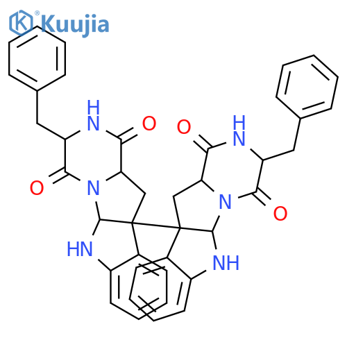 [10b,10'b-Bi-10bH-pyrazino[1',2':1,5]pyrrolo[2,3-b]indole]-1,1',4,4'-tetrone,2,2',3,3',5a,5'a,6,6',11,11',11a,11'a-dodecahydro-3,3'-bis(phenylmethyl)-,(3S,3'S,5aR,5'aR,10bR,10'bR,11aS,11'aS)- structure