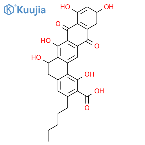 Benzo[a]naphthacene-2-carboxylicacid, 5,6,8,13-tetrahydro-1,6,7,9,11-pentahydroxy-8,13-dioxo-3-pentyl-, (-)-(9CI) structure