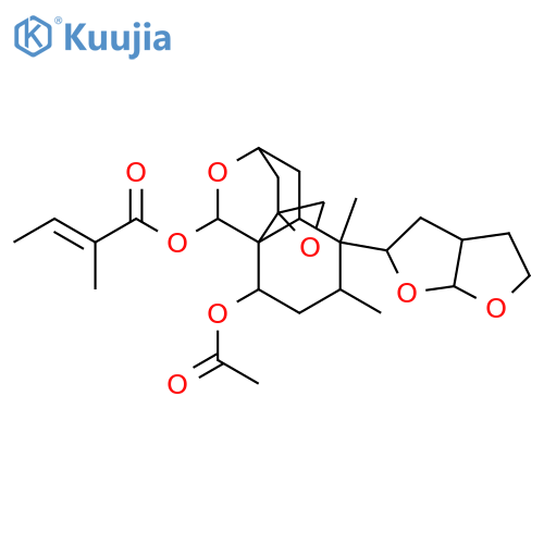 2-Butenoic acid, 2-methyl-, (1R,2'R,3R,4aR,5S,6R,8S,8aR)-8-(acetyloxy)-5-[(2S,3aR,6aS)-hexahydrofuro[2,3-b]furan-2-yl]hexahydro-5,6-dimethylspiro[3H-3,8a-ethano-1H-2-benzopyran-9,2'-oxiran]-1-yl ester, (2E)- structure