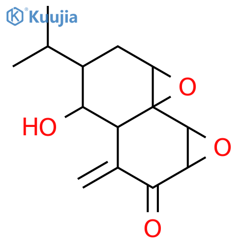 5H-Oxireno[7,8]naphth[1,8a-b]oxiren-5-one, octahydro-3-hydroxy-4-methylene-2-(1-methylethyl)-, (2R,3S,3aR,5aR,6aS,6bS,7aR)-rel- structure