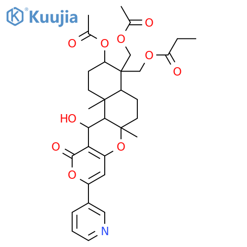 2H,11H-Naphtho[2,1-b]pyrano[3,4-e]pyran-11-one,3-(acetyloxy)-4-[(acetyloxy)methyl]-1,3,4,4a,5,6,6a,12,12a,12b-decahydro-12-hydroxy-4,6a,12b-trimethyl-4-[(1-oxopropoxy)methyl]-9-(3-pyridinyl)-,(3S,4R,4aR,6S,6aS,12R,12aS,12bS)- structure