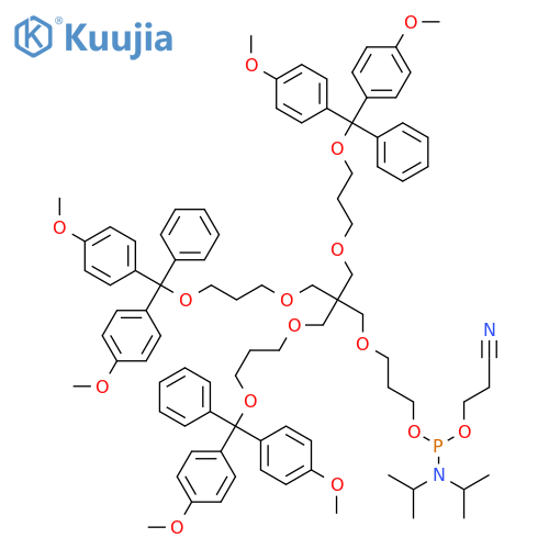 Phosphoramidous acid, N,N-bis(1-methylethyl)-, 3-[3-[3-[bis(4-methoxyphenyl)phenylmethoxy]propoxy]-2,2-bis[[3-[bis(4-methoxyphenyl)phenylmethoxy]propoxy]methyl]propoxy]propyl 2-cyanoethyl ester structure