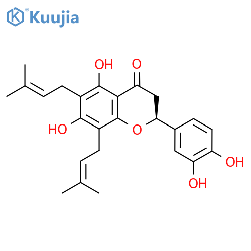 (2S)-2-(3,4-Dihydroxyphenyl)-5,7-dihydroxy-6,8-bis(3-methylbut-2-enyl)-2,3-dihydrochromen-4-one structure