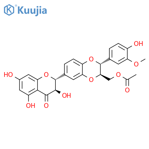 (2R,3R)-2-[(2R,3R)-3-[(Acetyloxy)methyl]-2,3-dihydro-2-(4-hydroxy-3-methoxyphenyl)-1,4-benzodioxin-6-yl]-2,3-dihydro-3,5,7-trihydroxy-4H-1-benzopyran-4-one structure