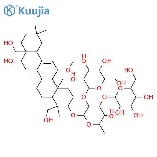 β-D-Galactopyranoside, (3β,4α,11α,16β)-16,23,28-trihydroxy-11-methoxyolean-12-en-3-yl O-β-D-glucopyranosyl-(1→2)-O-[β-D-glucopyranosyl-(1→3)]-6-deoxy- structure