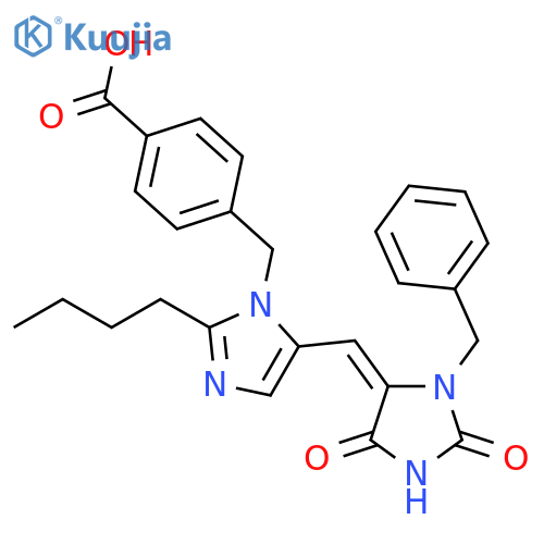 Benzoic acid, 4-[[2-butyl-5-[(E)-[2,5-dioxo-3-(phenylmethyl)-4-imidazolidinylidene]methyl]-1H-imidazol-1-yl]methyl]- structure