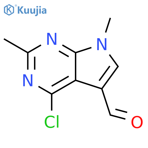 4-chloro-2,7-dimethyl-pyrrolo[2,3-d]pyrimidine-5-carbaldehyde structure