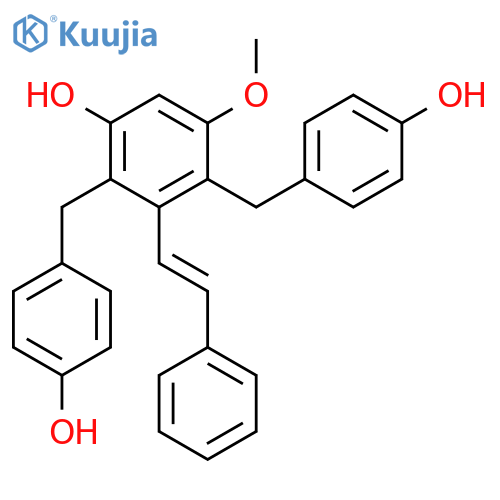 Phenol,2,4-bis[(4-hydroxyphenyl)methyl]-5-methoxy-3-[(1E)-2-phenylethenyl]- structure