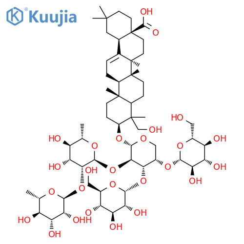 Olean-12-en-28-oicacid, 3-[(O-6-deoxy-a-L-mannopyranosyl-(1&reg;6)-O-[b-D-glucopyranosyl-(1&reg;4)]-O-b-D-glucopyranosyl-(1&reg;3)-O-6-deoxy-a-L-mannopyranosyl-(1&reg;2)-a-L-arabinopyranosyl)oxy]-23-hydroxy-, (3b,4a)- (9CI) structure