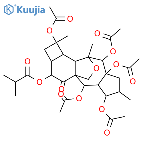 9,18-Cyclo-13,17-epoxy-3,5,8,10,14,15-hexahydroxy-7-myrsinanone; (2β,3β,5α,8β,9αH,10β,13α,14β,15β)-form, 8-O-(2-Methylpropanoyl), 3,5,10,14,15-penta-Ac structure
