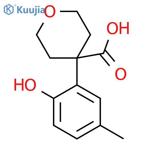4-(2-hydroxy-5-methylphenyl)oxane-4-carboxylic acid structure