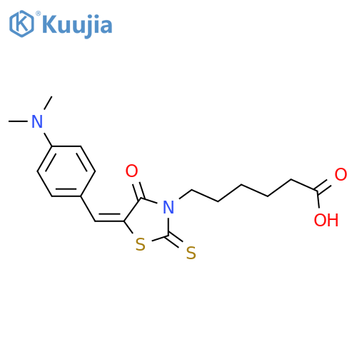 6-[(5Z)-5-{[4-(dimethylamino)phenyl]methylidene}-4-oxo-2-sulfanylidene-1,3-thiazolidin-3-yl]hexanoic acid structure