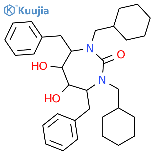 2H-1,3-Diazepin-2-one,1,3-bis(cyclohexylmethyl)hexahydro-5,6-dihydroxy-4,7-bis(phenylmethyl)-,(4R,5S,6S,7R)- structure