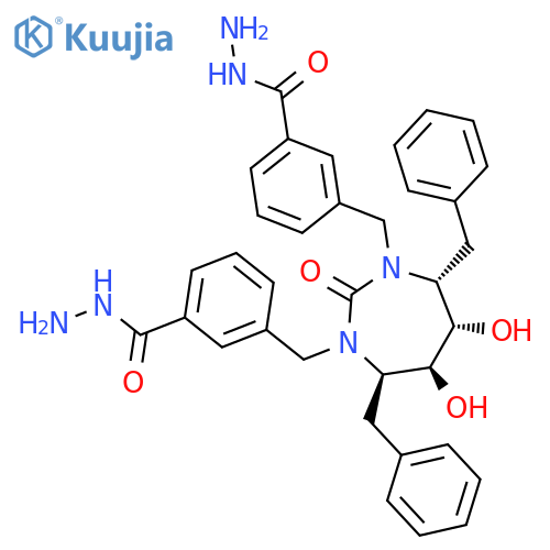 Benzoic acid,3,3'-[[(4R,5S,6S,7R)-tetrahydro-5,6-dihydroxy-2-oxo-4,7-bis(phenylmethyl)-1H-1,3-diazepine-1,3(2H)-diyl]bis(methylene)]bis-,dihydrazide (9CI) structure
