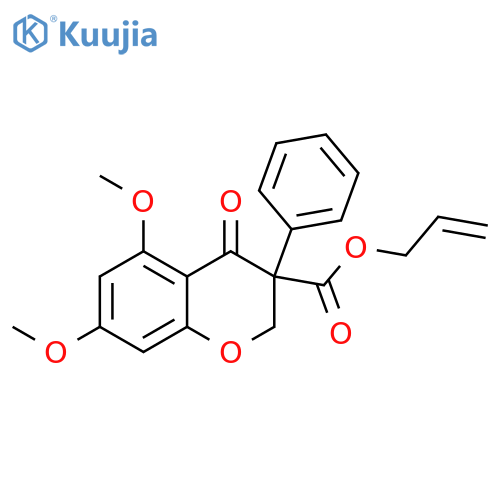 2H-1-Benzopyran-3-carboxylic acid, 3,4-dihydro-5,7-dimethoxy-4-oxo-3-phenyl-, 2-propen-1-yl ester structure