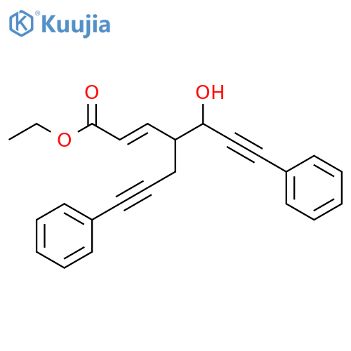2-Hepten-6-ynoic acid, 5-hydroxy-7-phenyl-4-(3-phenyl-2-propyn-1-yl)-, ethyl ester, (2E,4R,5S)-rel- structure