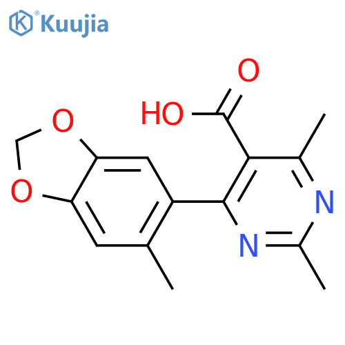 2,4-Dimethyl-6-(6-methylbenzo[d][1,3]dioxol-5-yl)pyrimidine-5-carboxylic Acid structure