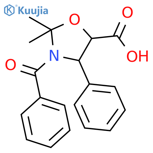 (4S,5R)-3-benzoyl-2,2-dimethyl-4-phenyl-oxazolidine-5-carboxylic acid structure