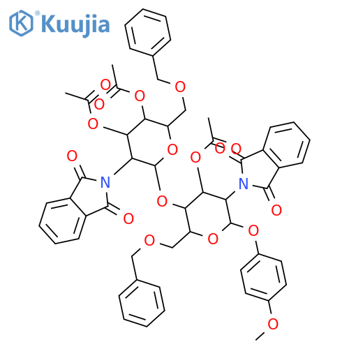 β-D-Glucopyranoside, 4-methoxyphenyl 2-deoxy-4-O-[3,4-di-O-acetyl-2-deoxy-2-(1,3-dihydro-1,3-dioxo-2H-isoindol-2-yl)-6-O-(phenylmethyl)-β-D-glucopyranosyl]-2-(1,3-dihydro-1,3-dioxo-2H-isoindol-2-yl)-6-O-(phenylmethyl)-, 3-acetate structure