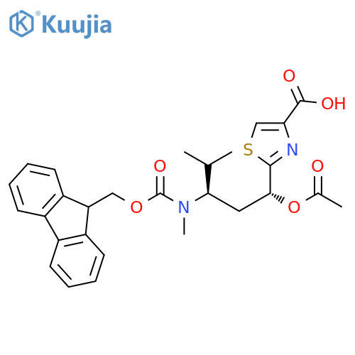 4-Thiazolecarboxylic acid, 2-[(1R,3R)-1-(acetyloxy)-3-[[(9H-fluoren-9-ylmethoxy)carbonyl]methylamino]-4-methylpentyl]- structure