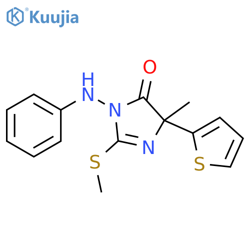 4H-Imidazol-4-one,3,5-dihydro-5-methyl-2-(methylthio)-3-(phenylamino)-5-(2-thienyl)- structure