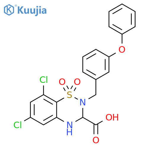 2H-1,2,4-Benzothiadiazine-3-carboxylic acid, 6,8-dichloro-3,4-dihydro-2-[(3-phenoxyphenyl)methyl]-, 1,1-dioxide structure