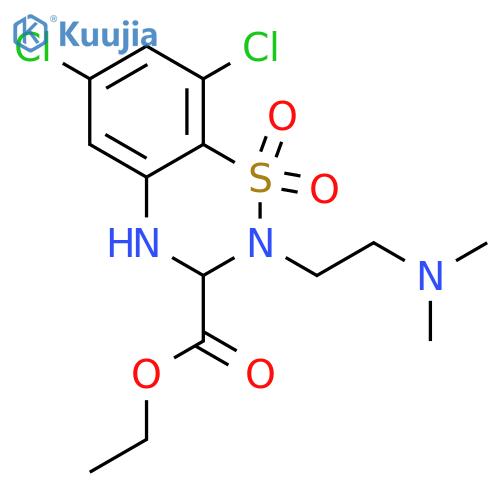 2H-1,2,4-Benzothiadiazine-3-carboxylic acid, 6,8-dichloro-2-[2-(dimethylamino)ethyl]-3,4-dihydro-, ethyl ester, 1,1-dioxide structure