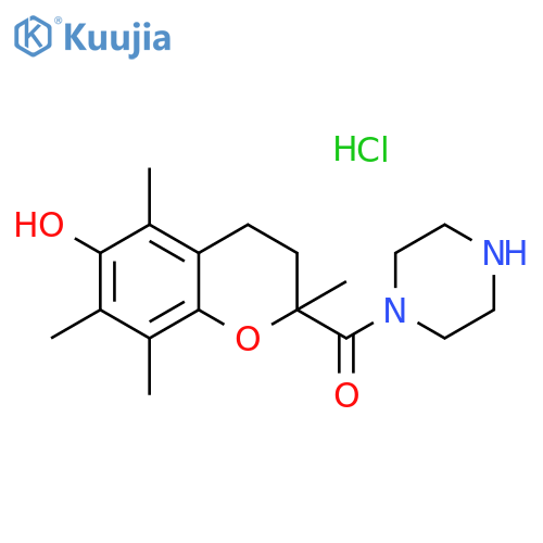 2,5,7,8-tetramethyl-2-(piperazine-1-carbonyl)-3,4-dihydro-2H-1-benzopyran-6-ol hydrochloride structure