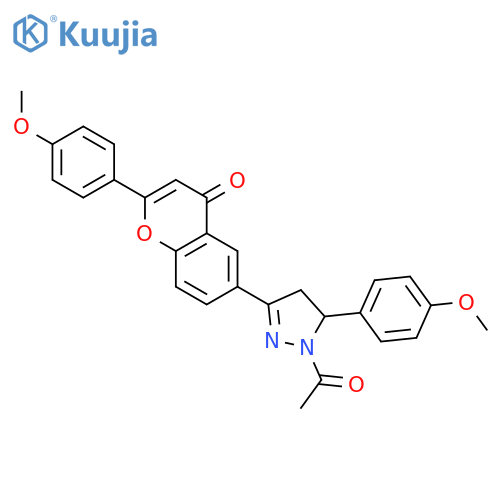 4H-1-Benzopyran-4-one,6-[1-acetyl-4,5-dihydro-5-(4-methoxyphenyl)-1H-pyrazol-3-yl]-2-(4-methoxyphenyl)- structure