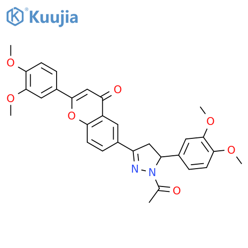 4H-1-Benzopyran-4-one,6-[1-acetyl-5-(3,4-dimethoxyphenyl)-4,5-dihydro-1H-pyrazol-3-yl]-2-(3,4-dimethoxyphenyl)- structure